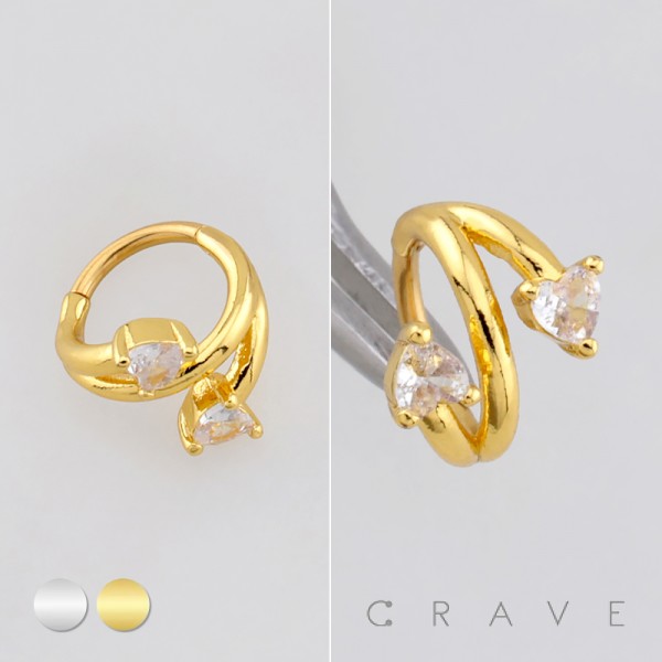DOUBLE CZ HEART TWIST ROW SEPTUM CLICKER RING 316L SURGICAL STEEL